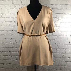 Express Beige V-Neck Blouse - Large